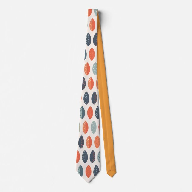 Cute Orange Blue Ochre Leafy Botanical Pattern Neck Tie (Front)