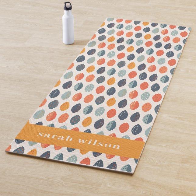 Cute Orange Blue Ochre Leafy Botanical Pattern Yoga Mat (In Situ)