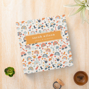 Cute Orange Blue Spring Rainbow Clouds Pattern 3 Ring Binder