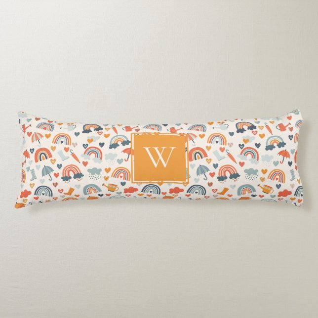 Cute Orange Blue Spring Rainbow Clouds Pattern Body Pillow (Front)