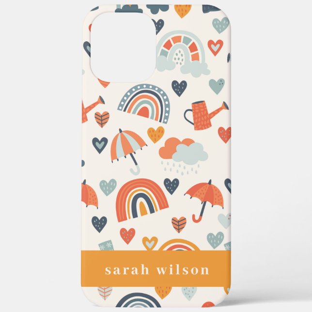 Cute Orange Blue Spring Rainbow Clouds Pattern Case-Mate iPhone Case (Back)