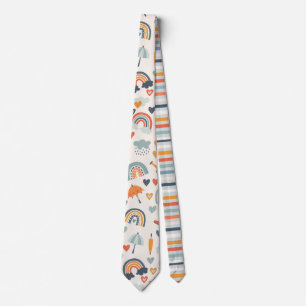 Cute Orange Blue Spring Rainbow Clouds Pattern Neck Tie