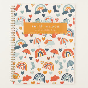 Cute Orange Blue Spring Rainbow Clouds Pattern Planner