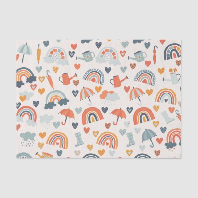 Cute Orange Blue Spring Rainbow Clouds Pattern Tissue Paper (Front)