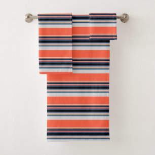Cute orange blue stripes bath towel set