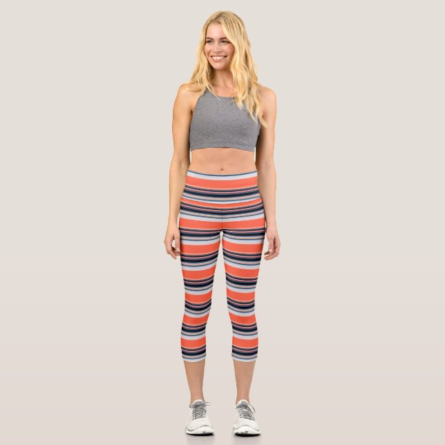 Cute orange blue stripes capri leggings (Front)