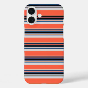 Cute orange blue stripes iPhone 16 plus case