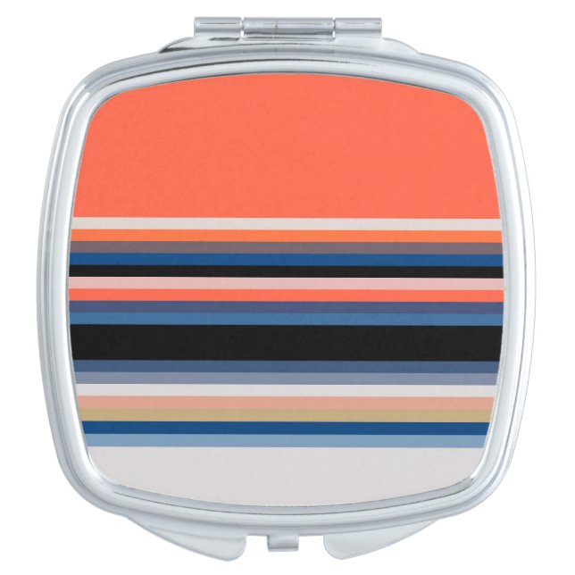 Cute orange blue stripes compact mirror (Front)