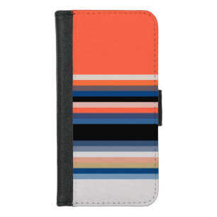Cute orange blue stripes iPhone 8/7 wallet case