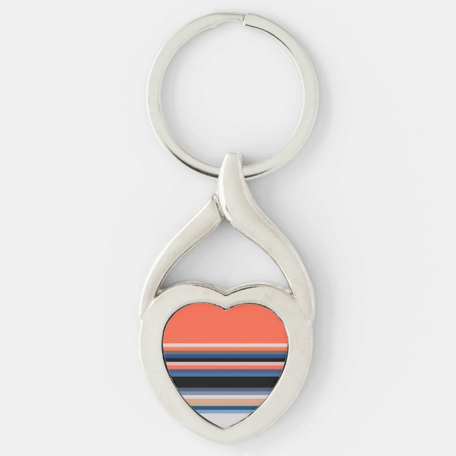 Cute orange blue stripes keychain (Front)