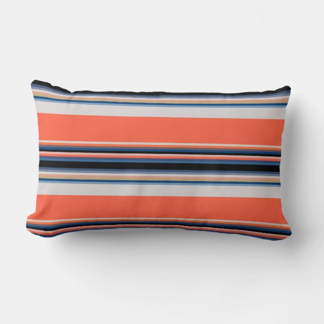 Cute orange blue stripes lumbar pillow (Front)
