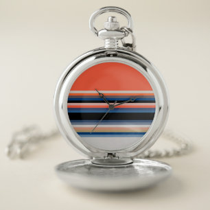 Cute orange blue stripes pocket watch