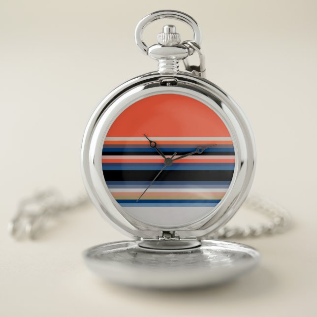 Cute orange blue stripes pocket watch (Inside)