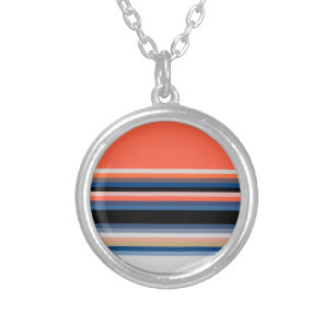 Cute orange blue stripes silver plated necklace