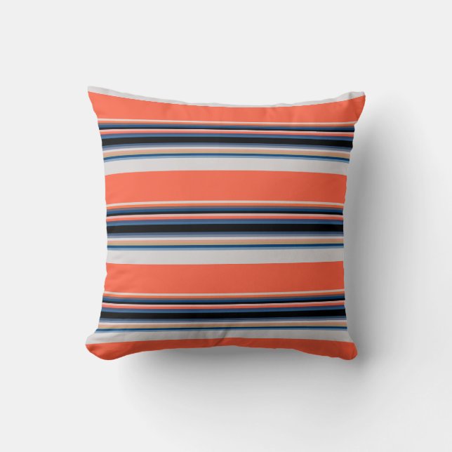 Cute orange blue stripes throw pillow (Front)