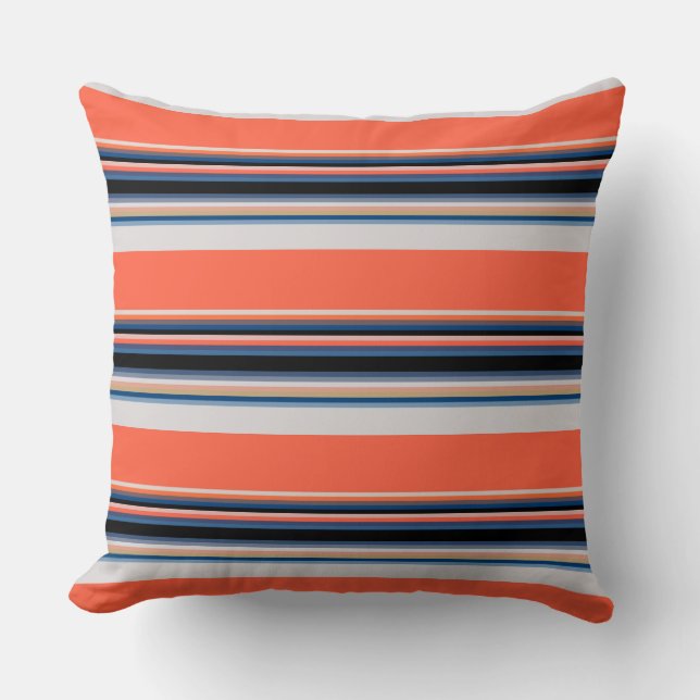 Cute orange blue stripes throw pillow (Front)