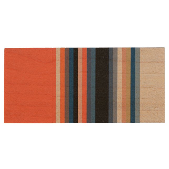 Cute orange blue stripes wood flash drive (Back)