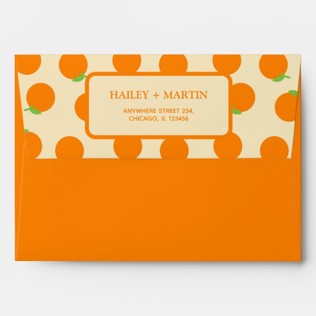 Cute Orange Boho Fruit Engagement Stationery Envelope (Back (Top Flap))