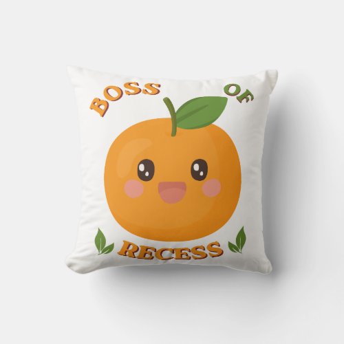 Cute Orange "Boss of Recess" Kids Throw Pillow