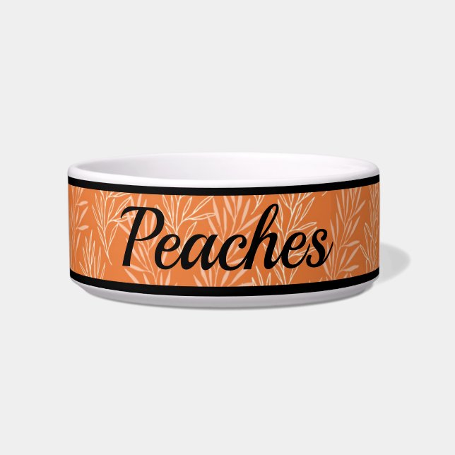 Cute Orange Botanical Pattern Customized Cat Bowl (Front)