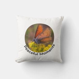 Cute Orange Butterfly on Yellow Flowers Throw Pillow