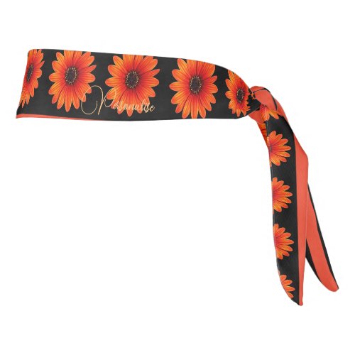 Cute Orange Calendula Flower Floral Pattern Black Tie Headband