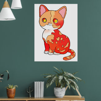 Cute Orange Calico Cat Cartoon Adorable Kitty Poster