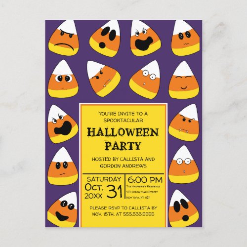 Cute Orange Candy Corn Emojis Halloween Party Invitation Postcard