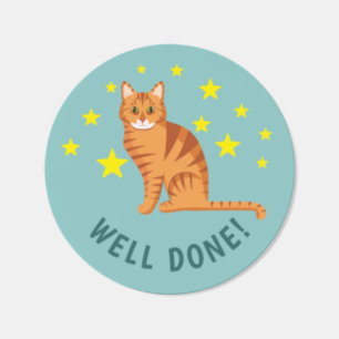 Cute Orange Cartoon Cat Well Done Kids' Reward Classic Round Sticker