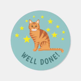 Cute Orange Cartoon Cat Well Done Kids' Reward Classic Round Sticker