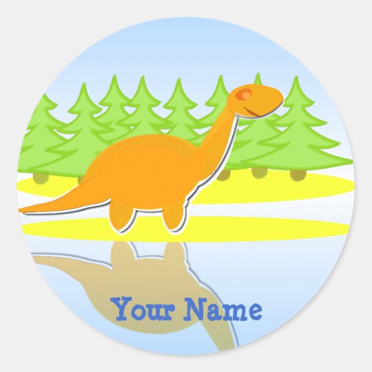 Cute Orange Cartoon Dinosaur Name Stickers | Zazzle.com