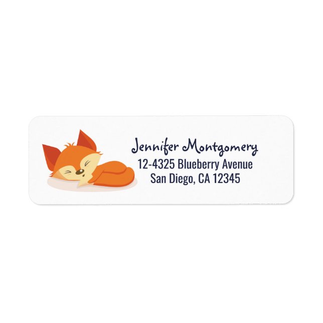 Cute Orange Cartoon Drawing of a Fox Sleeping Label (Front)