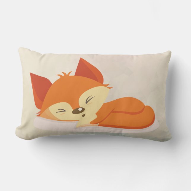 Cute Orange Cartoon Drawing of a Fox Sleeping Lumbar Pillow (Front)