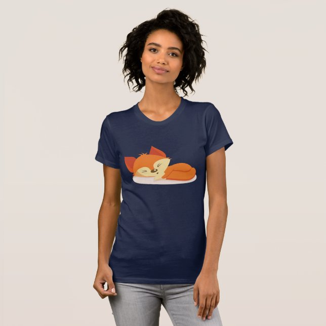 Cute Orange Cartoon Drawing of a Fox Sleeping T-Shirt (Front Full)