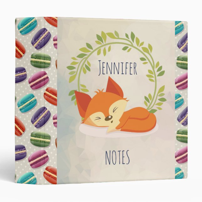 Cute Orange Cartoon Fox with Green Wreath 3 Ring Binder (Front/Spine)
