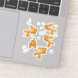 Cute orange cartoon goldfish with blue bubbles sticker