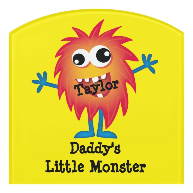 Cute Orange Cartoon Monster Funny Fun for Kids Door Sign (Contour Front)