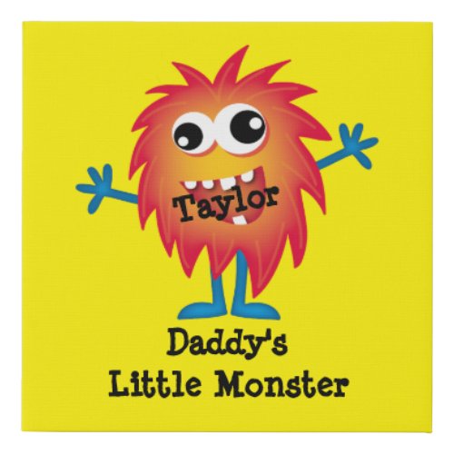 Cute Orange Cartoon Monster Funny Fun for Kids Faux Canvas Print