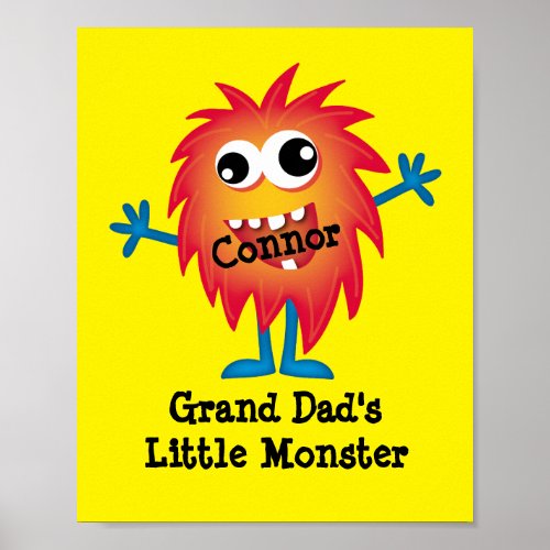 Cute Orange Cartoon Monster Funny Fun for Kids Poster