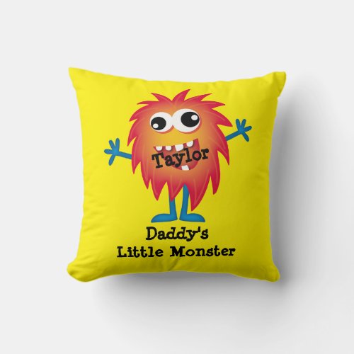 Cute Orange Cartoon Monster Funny Fun for Kids Throw Pillow