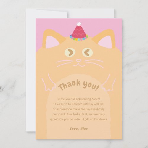 Cute Orange Cat Birthday Thank You Card