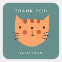Cute Orange Cat Birthday thank you Square Sticker