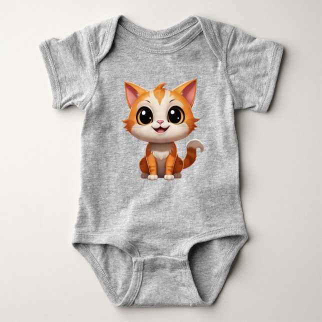 Cute Orange Cat Cartoon Style Character-89738 Baby Bodysuit (Front)