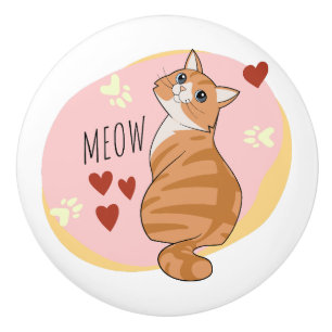 Cute orange cat ceramic knob