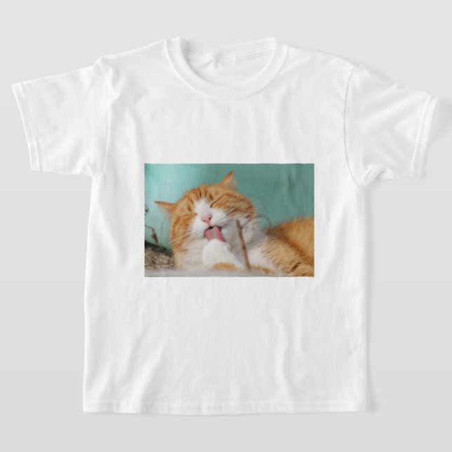Cute Orange Cat Grooming T-Shirt (Laydown)