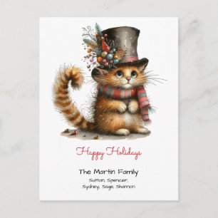 Cute Orange Cat in a Top Hat Happy Holidays Postcard