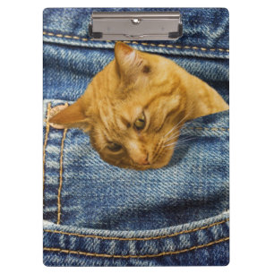 Cute Orange Cat in Denim Pocket Funny Animal Gift Clipboard