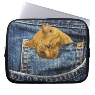 Cute Orange Cat in Denim Pocket Funny Animal Gift Laptop Sleeve