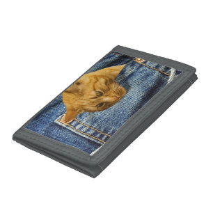 Cute Orange Cat in Denim Pocket Funny Animal Gift Trifold Wallet