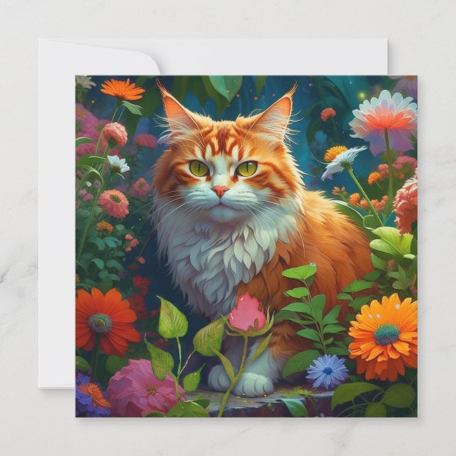 Cute Orange Cat in Flowers  (Front)